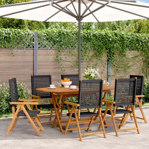 vidaXL Garden Chair Set of 6 Black Solid Acacia Wood Regular Chair Size