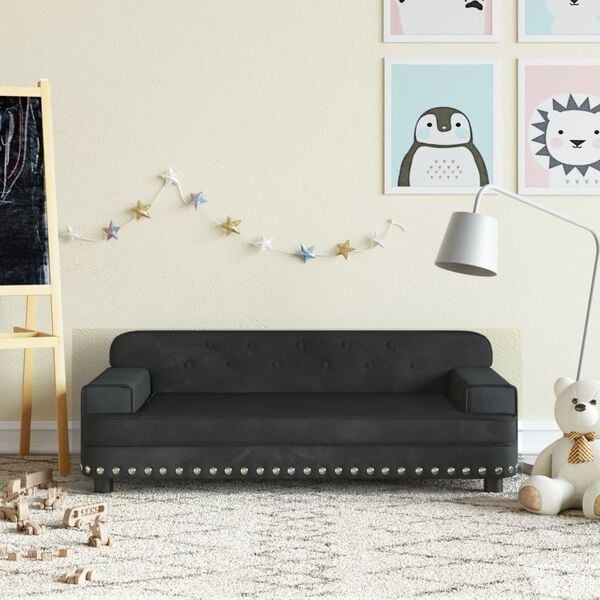 vidaXL Kids Sofa Black Velvet, Solid Pine Wood, Foam Mini