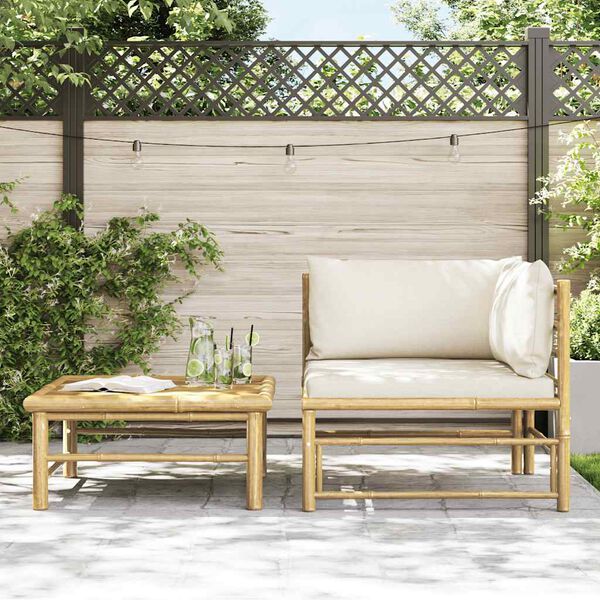 vidaXL Garden Lounge Set Cream, Bamboo Bamboo, 100% polyester Medium