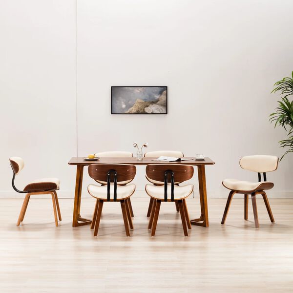 vidaXL Dining Chair Set of 6 Cream, Brown Faux leather, Bent wood