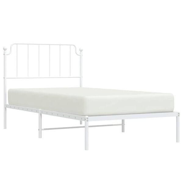 vidaXL Bed Frame White Powder-coated steel Twin Bed Frame Rectangular