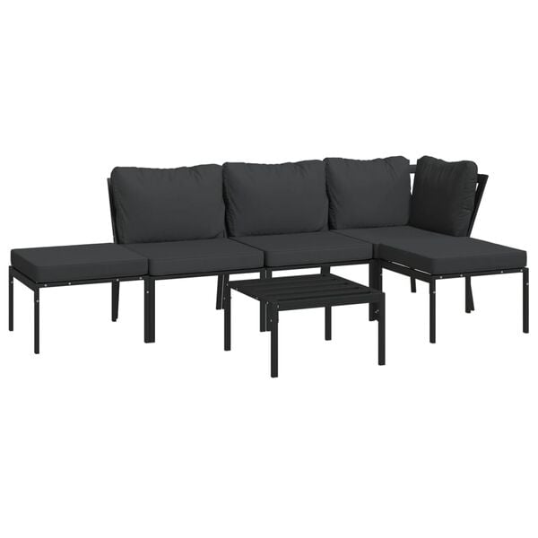 vidaXL Garden Lounge Set Black, Grey Powder-coated steel and polyester