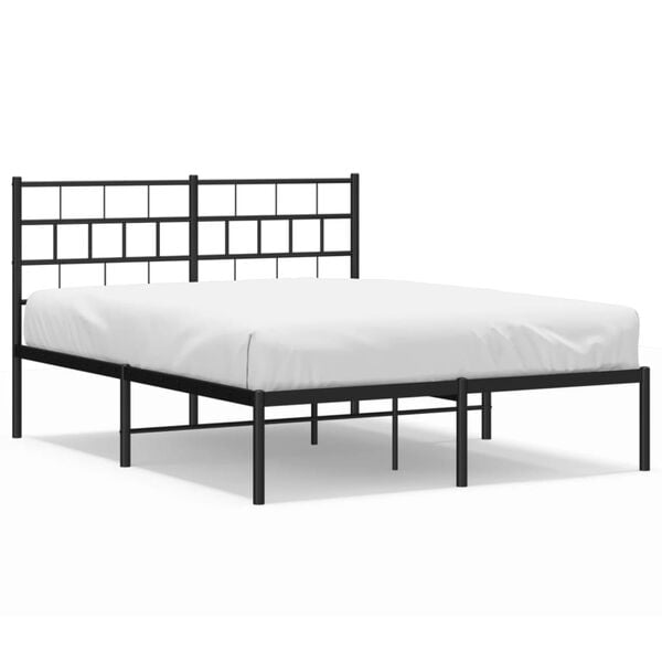 vidaXL Metal Bed Frame Black Steel 55 x 79 in Bed Frame Rectangular