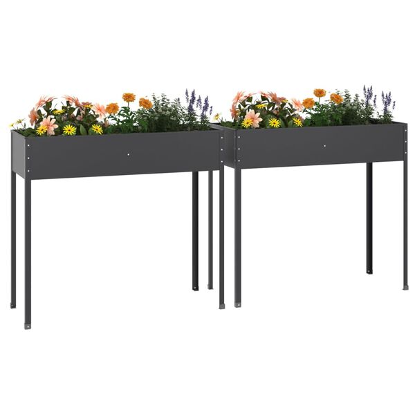 vidaXL Garden Planter Set of 2 Anthracite Galvanized Steel Large