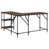 vidaXL Desk Brown Oak Engineered Wood, Metal Adjustable Feet Desk