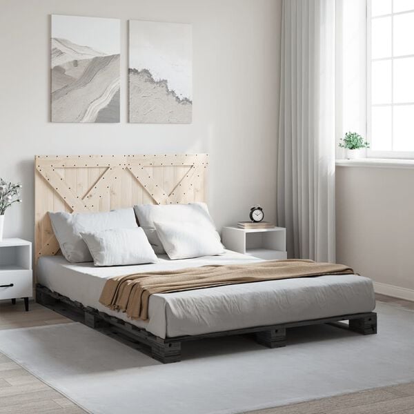 vidaXL Bed Frame Grey Solid Pine Wood Double Durable Bed Frame