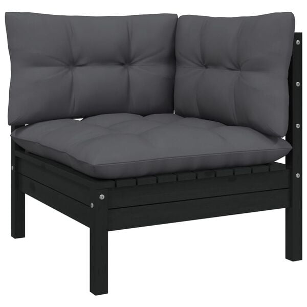 vidaXL Garden Lounge Set Black Solid pinewood, fabric (100% polyester)
