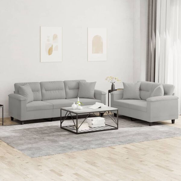 vidaXL Sofa Set Light gray Microfiber fabric 3-seater and 2-seater