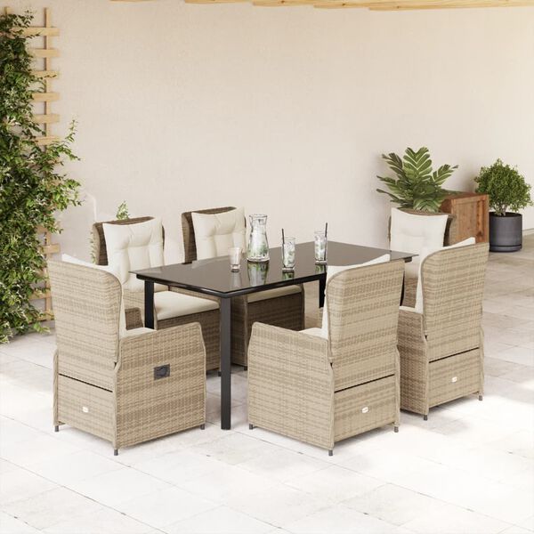 vidaXL 7 Piece Patio Dining Set with Cushions Beige Poly Rattan