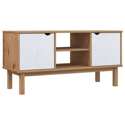 vidaXL TV Stand OTTA Brown and White 44.7"x16.9"x22.4" Solid Wood Pine