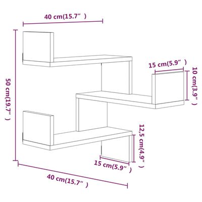 vidaXL Wall Corner Shelf Smoked Oak 15.7"x15.7"x19.7" Engineered Wood