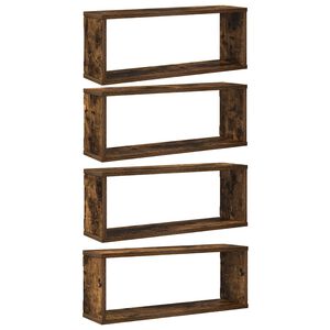 vidaXL Wall Cube Shelf Set of 4 Smoked oak Engineered wood Standard