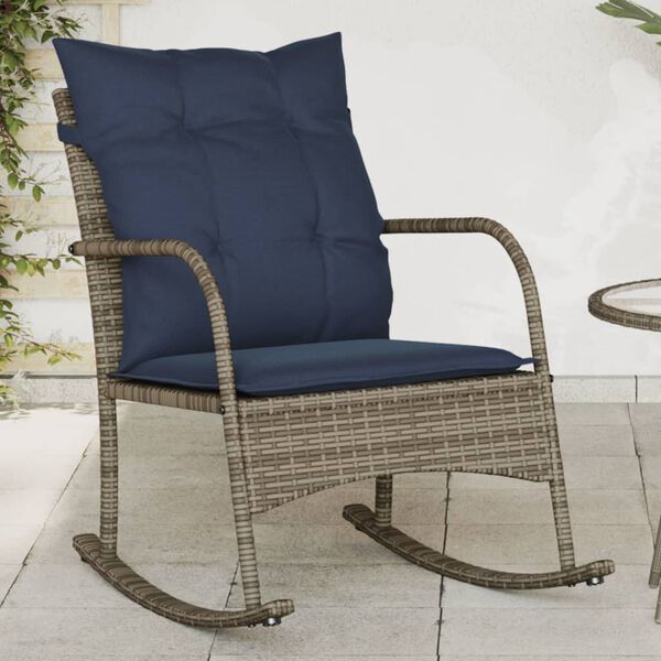 vidaXL Patio Rocking Chair Grey Poly Rattan and Powder-Coated Steel Medium
