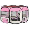 vidaXL Dog Playpen Pink and Cream Polyester and Steel Medium Foldable