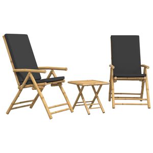 vidaXL Bistro Set Dark Grey Bamboo, Polyester Compact Foldable