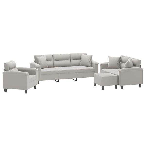 vidaXL 4 Piece Sofa Set with Pillows Light Gray Microfiber Fabric