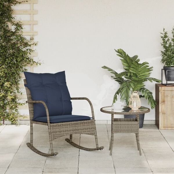 vidaXL Patio Rocking Chair Grey Poly Rattan and Powder-Coated Steel Medium