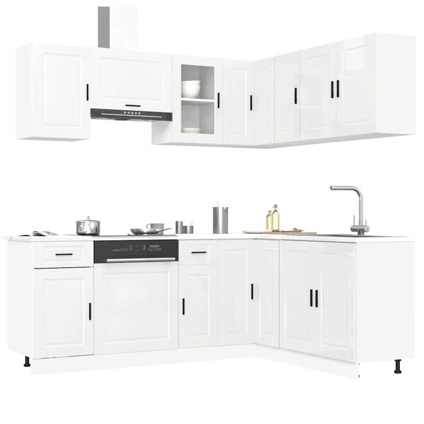 vidaXL Kitchen Cabinet Set Gloss white Engineered wood and glass Large