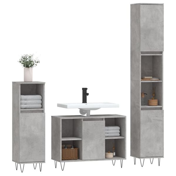 vidaXL Bathroom Furniture Set Concrete Gray Engineered Wood, Iron
