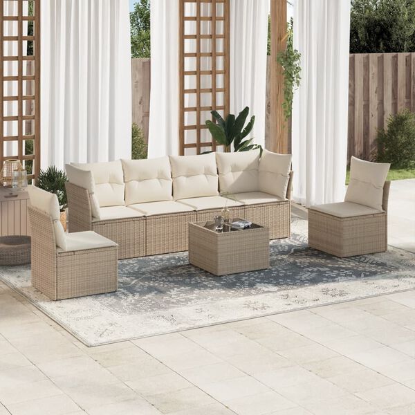 vidaXL Garden Sofa Set Beige Poly Rattan Adjustable Feet Garden Sofa Set