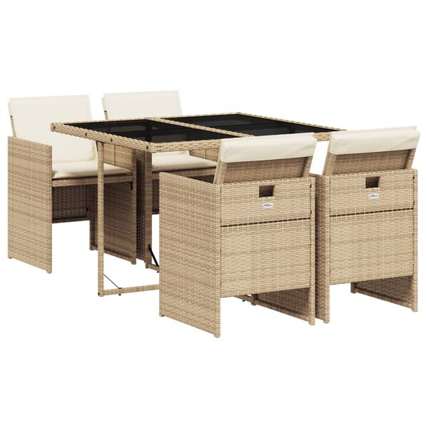 vidaXL Garden Dining Set Beige PE rattan 4-seater Foldable