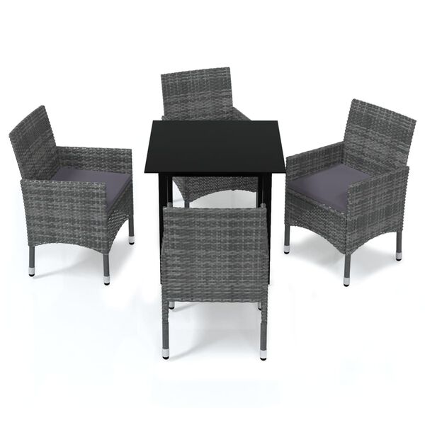 vidaXL Dining Set Grey PE rattan Medium Lightweight 5 Piece Dining Set