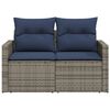 vidaXL Patio Sofa with Cushions 2-Seater Gray Poly Rattan