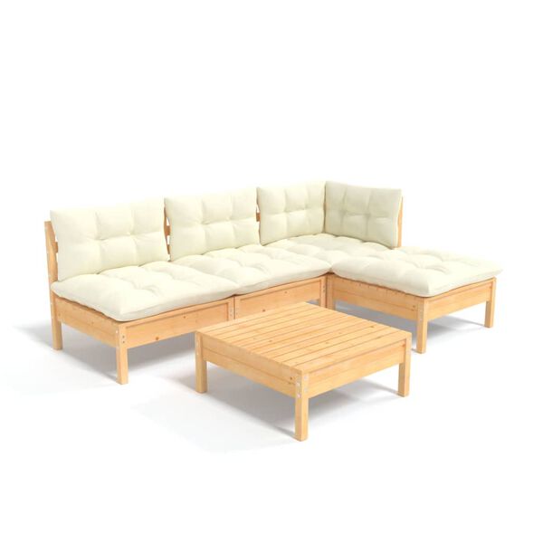 vidaXL Garden Lounge Set Cream, Natural Pine