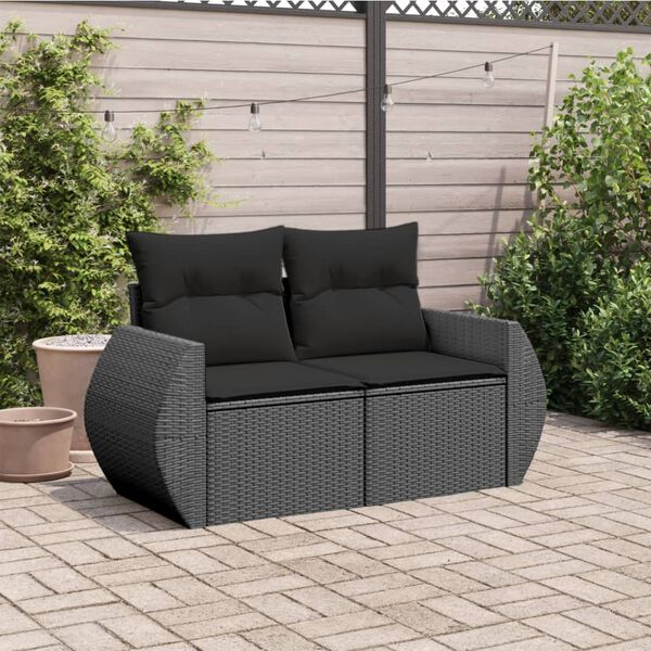 vidaXL Garden Sofa Black Poly Rattan 2-Seater Modular Garden Sofa
