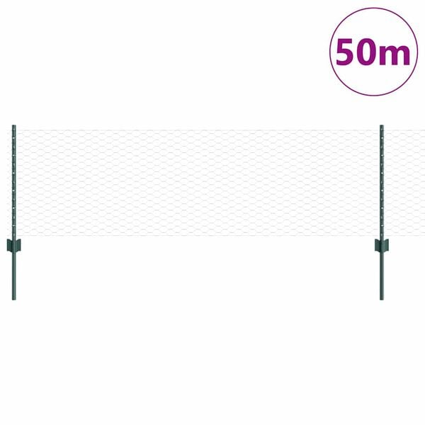 vidaXL Fence with Post Green 1.97 x 164.04 ft Steel and PVC