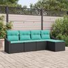 vidaXL Sofa Set with Cushion 5 pcs Black and Turquoise Poly Rattan
