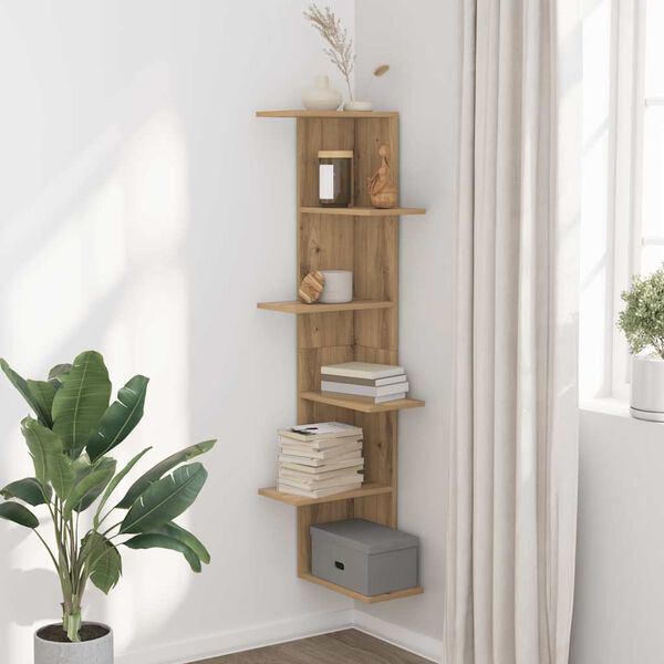 vidaXL Wall Corner Shelf Artisian Oak 14.4x14.4x55.1" Engineered Wood