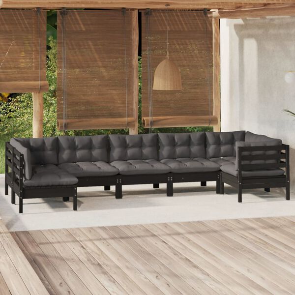 vidaXL Garden Lounge Set Black Solid pinewood, fabric (100% polyester)