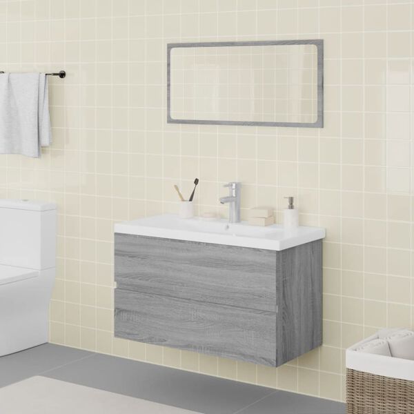 vidaXL Bathroom Furniture Set Grey Sonoma Engineered wood, Ceramic Medium