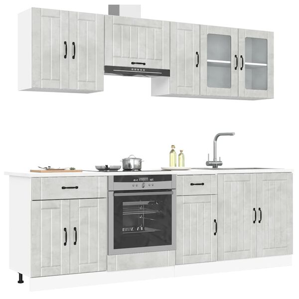 vidaXL Kitchen Cabinet Set Concrete grey Engineered wood and glass Large