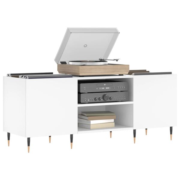 vidaXL Record Cabinet White Engineered wood, iron Medium Record Cabinet