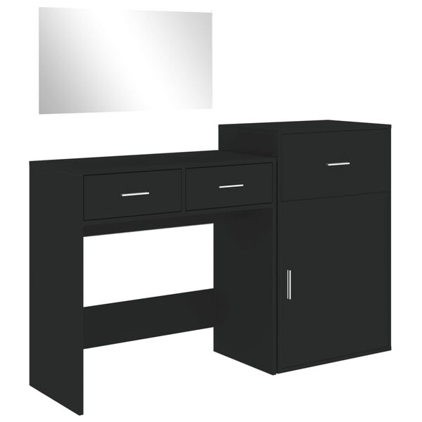 vidaXL Dressing Table Set Black Engineered wood, glass Medium