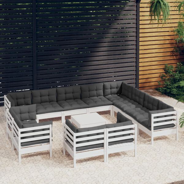 vidaXL Garden Lounge Set White Solid pinewood, 100% polyester Medium