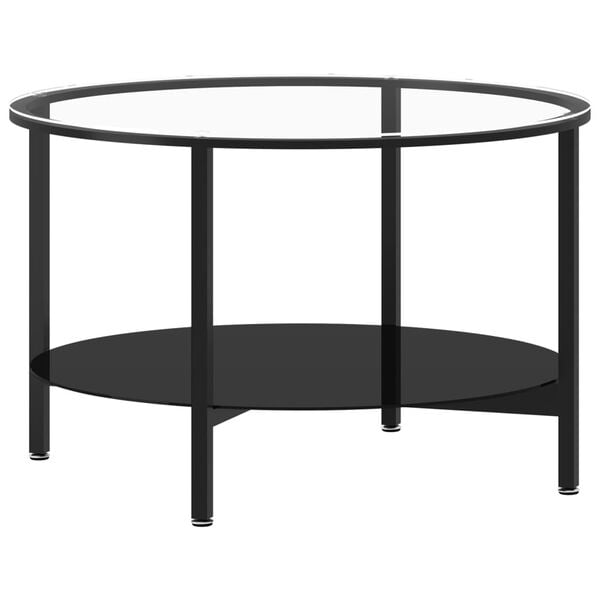 vidaXL Tea Table Black and Transparent Tempered Glass, Powder-Coated Iron