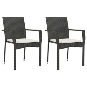 vidaXL Garden Chair Set of 2 Black Poly Rattan, Powder-Coated Steel