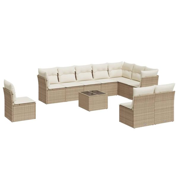 vidaXL Garden Sofa Set Beige PE Rattan, Powder-coated Steel, Tempered Glass