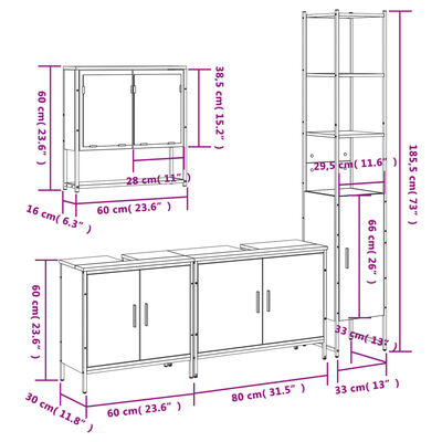 Diagram with measurements for assembling a modular black cabinet set.