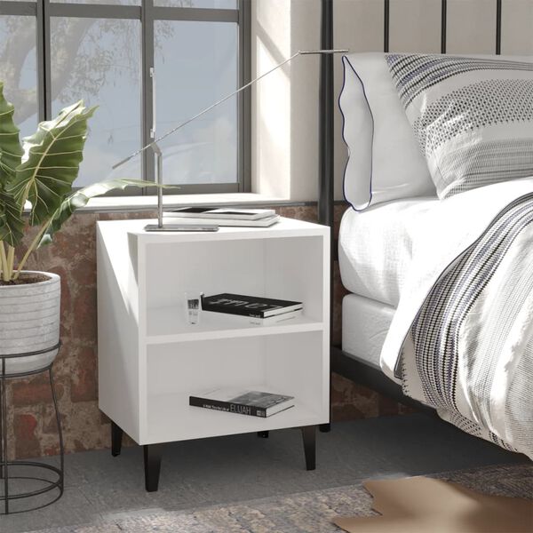 vidaXL Bed Cabinet White Engineered Wood, Metal Compact Bed Cabinet