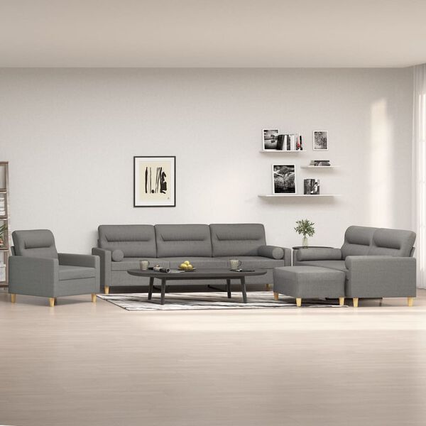 vidaXL 4 Piece Sofa Set with Throw Pillows&Cushions Dark Gray Fabric