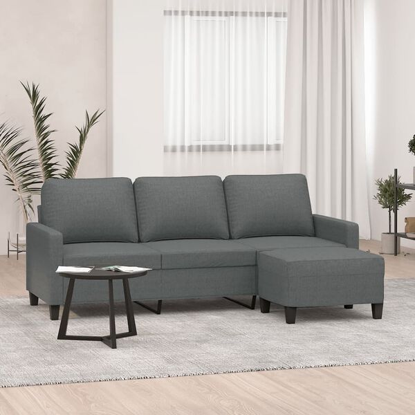 vidaXL 3-Seater Sofa with Footstool Dark Gray