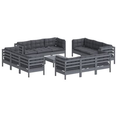 vidaXL 13 Piece Patio Lounge Set with Anthracite Cushions Pinewood