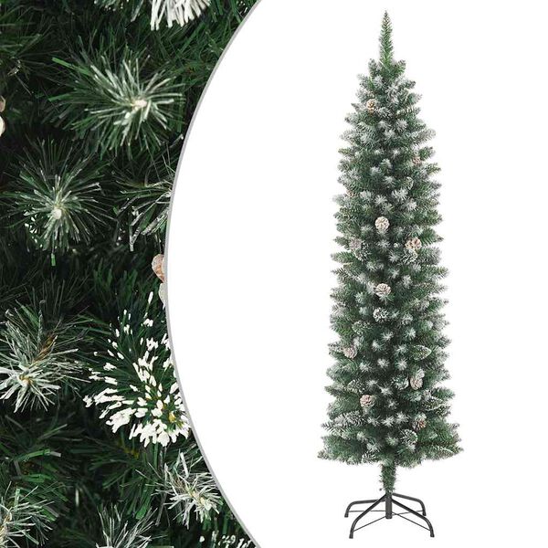 vidaXL Christmas Tree Green and white PVC, steel 70.9 in tall