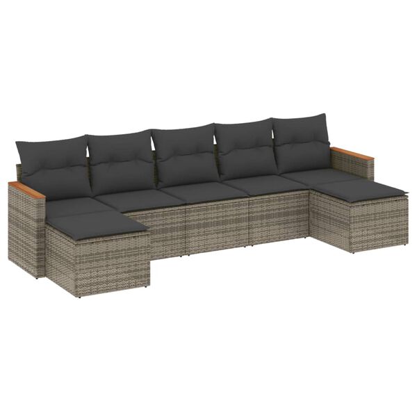 vidaXL Garden Sofa Set Grey PE Rattan, Powder-Coated Steel, Polyester