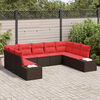 vidaXL Garden Sofa Set with Cushion 9 pcs Brown Poly Rattan