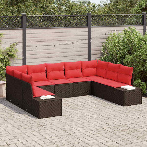 vidaXL Garden Sofa Set with Cushion 9 pcs Brown Poly Rattan
